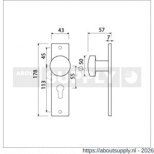 Ami 178/43 knopkortschild aluminium knop 169/50 vast kortschild 178/43 profielcilinder PC 55 F1 - S10900723 - afbeelding 2