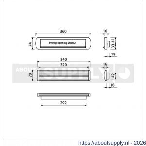 Ami EP 975/1 briefplaat-tochtklep met schacht aluminium Archi Design Irox deurdikte 53-57 mm Climate Comfort - S10900040 - afbeelding 2