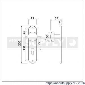 Ami 200/1/7 knoplangschild aluminium knop 169/50 vast langschild 200/1/7 profielcilinder PC 72 F1 - S10900747 - afbeelding 2