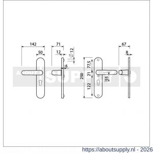 Ami VHB 250/50/1-378 veiligheids Rotaveer kruk-kruk langschildgarnituur SKG*** Archi Design ovaal VHB deurkruk 378 Rota 250/50/1 profielcilinder PC 55 Irox deurdikte 38-42 mm - S10900925 - afbeelding 2