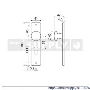 Ami 180/41 RH knopkortschild aluminium rondhoek knop 160/40 vast kortschild 180/41 RH profielcilinder PC 55 zwart RAL 9005 structuur finish - S10900735 - afbeelding 2