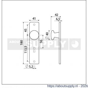 Ami 180/41 RH knopkortschild aluminium rondhoek knop 160/40 vast kortschild 180/41 RH sleutelgat SLG 56 zwart RAL 9005 structuur finish - S10900734 - afbeelding 2