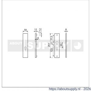 Ami VHB 251/50 veiligheidslangschild SKG*** VHB 251/50 buiten zonder krukgat en binnen profielcilinder PC 55 F2 deurdikte 38-42 mm - S10901459 - afbeelding 2