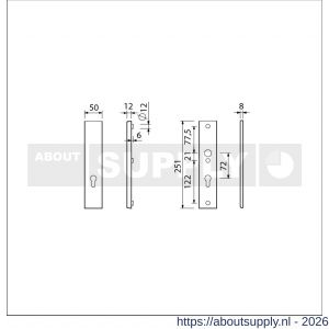 Ami VHB 251/50 veiligheidslangschild SKG*** VHB 251/50 buiten zonder krukgat profielcilinder PC 72 en binnen profielcilinder PC 72 F2 deurdikte 38-42 mm - S10901460 - afbeelding 2