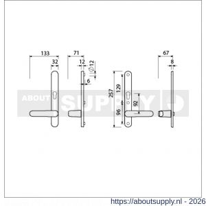 Ami VHB 257/32/2-378 veiligheids Rotaveer kruk-kruk smalschildgarnituur SKG** ovaal VHB deurkruk 378 Rota 257/32/2 profielcilinder PC 92 omkeer F1 deurdikte 63-67 mm - S10901596 - afbeelding 2