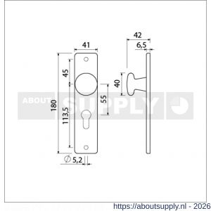 Ami 180/41 RH knopkortschild aluminium rondhoek knop 160/40 vast kortschild 180/41 RH profielcilinder PC 55 F2 - S10900732 - afbeelding 2