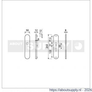 Ami VHB 250/50/1 veiligheidslangschild SKG*** Archi Design ovaal VHB 250/50/1 buiten blind en binnen profielcilinder PC 55 Irox deurdikte 38-42 mm - S10901392 - afbeelding 2