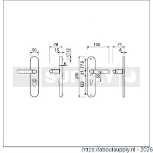Ami VHB 250/15 KT veiligheidslangschild SKG*** kerntrekbeveiliging ovaal VHB 250/50/15 buiten kerntrek KT 55 en binnen profielcilinder PC 55 F1 en deurkruk 369 deurdikte 38-42 mm - S10901790 - afbeelding 2