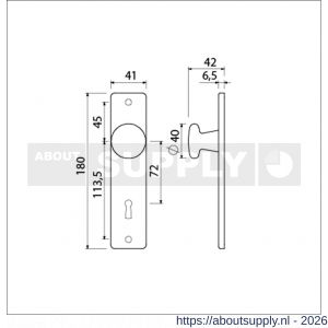 Ami 180/41 RH knopkortschild aluminium rondhoek knop 160/40 vast kortschild 180/41 RH sleutelgat SLG 72 F2 - S10900731 - afbeelding 2
