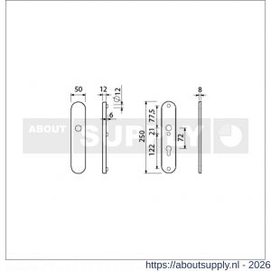 Ami VHB 250/50/1 veiligheidslangschild SKG*** Archi Design ovaal VHB 250/50/1 buiten blind en binnen profielcilinder PC 72 Irox deurdikte 38-42 mm - S10901393 - afbeelding 2