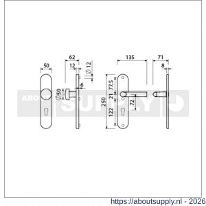 Ami VHB 250/50/1-169/50 veiligheidsvoordeur-knoplangschildgarnituur SKG*** ovaal VHB 250/50/1 profielcilinder PC 72 knop 169/50 F1 profielcilinder PC 72 en deurkruk 369 M6 deurdikte 38-42 mm - S10901056 - afbeelding 2