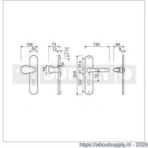 Ami VHB 250/50/1-173-386 veiligheids Rotaveer knop-kruk langschildgarnituur SKG*** ovaal VHB knop 173 250/50/1 buiten en binnen profielcilinder PC 72 deurkruk 386 Rota F1 deurdikte 38-42 mm - S10901294 - afbeelding 2
