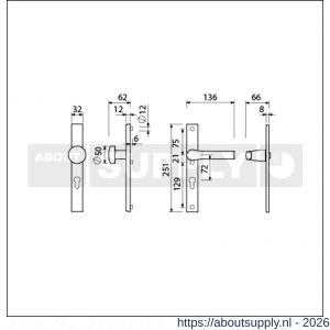Ami VHB 251/32-169/50-379 veiligheids Rotaveer knop-kruk smalschildgarnituur SKG** VHB 251/32 profielcilinder PC 72 knop 169/50 F1 en deurkruk 379 Rota 251/32 profielcilinder PC 72 deurdikte 53-57 mm - S10900873 - afbeelding 2