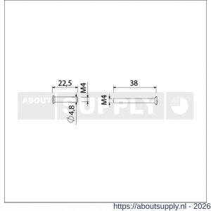 Ami deurbeslag patentbout compleet met huls ijzer vernikkeld M4x38 mm setje van 2 schroeven en 2 hulzen - S10900202 - afbeelding 2