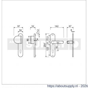 Ami VHB 250/50/1-90/83-378 veiligheids Rotaveer duwer-kruk langschildgarnituur SKG*** ovaal VHB 250/50/1 profielcilinder PC 92 deurduwer 90/83 links en deurkruk 378 Rota deurdikte 53-57 mm F1 - S10900964 - afbeelding 2