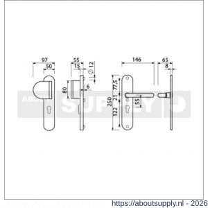 Ami VHB 250/15-90/83 KT veiligheids duwer-kruk langschildgarnituur SKG*** kerntrekbeveiliging Archi Design ovaal VHB 250/50/1 kerntrek KT 55 deurduwer 90/83 links en deurkruk 356 Irox deurdikte 38-42 mm - S10901112 - afbeelding 2
