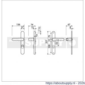 Ami VHB 257/37/15-378 KT veiligheids Rotaveer kruk-kruk smalschildgarnituur SKG*** kerntrekbeveiliging Archi Design VHB deurkruk 378 Rota 257/37/2 kerntrek KT 72 en deurkruk 378 Rota 257/32/2 profielcilinder PC 72 Irox deurdikte - S10901630 - afbeelding 2