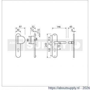 Ami VHB 250/50/1-90/83 veiligheidsvoordeur-duwerlangschildgarnituur SKG*** ovaal VHB 250/50/1 profielcilinder PC 72 deurduwer 90/83 rechts F1 profielcilinder PC 72 en deurkruk 369 M6 deurdikte 38-42 mm - S10900945 - afbeelding 2