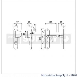 Ami VHB 250/15-90/83 KT veiligheids duwer-kruk langschildgarnituur SKG*** kerntrekbeveiliging ovaal VHB 250/50/15 kerntrek KT 72 deurduwer 90/83 rechts en deurkruk 369 profielcilinder PC 72 F1 deurdikte 38-42 mm - S10901119 - afbeelding 2