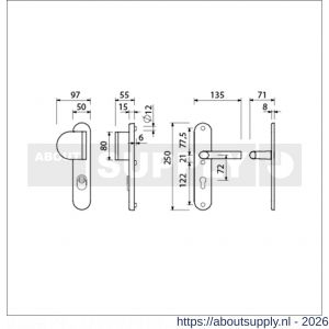 Ami VHB 250/15-90/83 KT veiligheids duwer-kruk langschildgarnituur SKG*** kerntrekbeveiliging ovaal VHB 250/50/15 kerntrek KT 72 deurduwer 90/83 links en deurkruk 369 profielcilinder PC 72 F1 deurdikte 53-57 mm - S10901120 - afbeelding 2