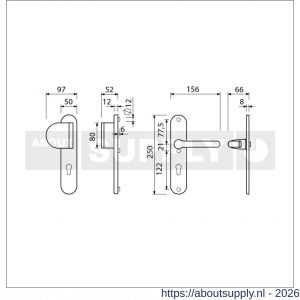 Ami VHB 250/50/1-90/83-386 veiligheids Rotaveer duwer-kruk langschildgarnituur SKG*** ovaal VHB 250/50/1 profielcilinder PC 72 deurduwer 90/83 links en deurkruk 386 Rota deurdikte 38-42 mm F1 - S10901128 - afbeelding 2