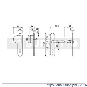 Ami VHB 250/50/1-90/83-386 veiligheids Rotaveer duwer-kruk langschildgarnituur SKG*** ovaal VHB 250/50/1 profielcilinder PC 92 deurduwer 90/83 links en deurkruk 386 Rota deurdikte 38-42 mm F1 - S10901132 - afbeelding 2