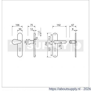 Ami VHB 250/50/1-173-378 veiligheids Rotaveer kruk-kruk langschildgarnituur SKG*** Archi Design ovaal VHB deurkruk 173/378 Rota 250/50/1 profielcilinder PC 72 Irox deurdikte 38-42 mm - S10901293 - afbeelding 2