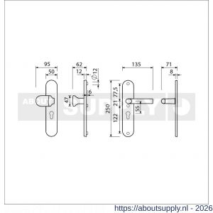 Ami VHB 250/50/1-145 veiligheidsvoordeur-knoplangschildgarnituur SKG*** ovaal VHB 250/50/1 profielcilinder PC 55 Varo knop 145 en deurkruk 369 F1 deurdikte 38-42 mm - S10901042 - afbeelding 2