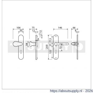 Ami VHB 250/15-173-386 KT veiligheids Rotaveer kruk-kruk langschildgarnituur SKG*** kerntrekbeveiliging VHB 173/386 Rota 250/50/1 buiten en binnen profielcilinder PC 72 F1 deurdikte 38-42 mm - S10901314 - afbeelding 2