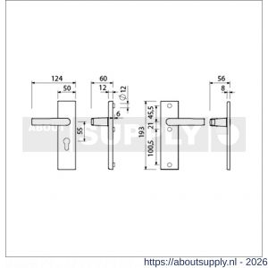 Ami VHB 193/50 veiligheidskortschild SKG*** VHB 193/50 buiten profielcilinder PC 55 en binnen blind met deurkruk 332 F1 deurdikte 38-42 mm - S10901355 - afbeelding 2
