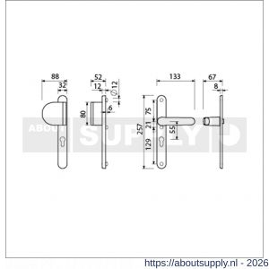 Ami VHB 257/32/2-90/83-378 veiligheids Rotaveer duwer-kruk smalschildgarnituur SKG** ovaal VHB 257/32/2 profielcilinder PC 55 deurduwer 90/83 links F1 en deurkruk 378 Rota 257/32/2 profielcilinder PC 55 deurdikte 53-57 mm - S10900849 - afbeelding 2