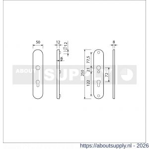 Ami VHB 250/50/1 veiligheidslangschild SKG*** Archi Design ovaal VHB 250/50/1 buiten en binnen profielcilinder PC 72 Irox deurdikte 38-42 mm - S10901391 - afbeelding 2