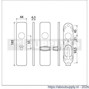 Ami 185/44 Klik kortschild aluminium toilet- en badkamersluiting WC 8/55 mm zwart RAL 9005 structuur finish toilet- en badkamersluiting WC knop Ami groot - S10900610 - afbeelding 2