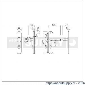 Ami VHB 250/15-169/50 KT veiligheids knop-kruk langschildgarnituur SKG*** kerntrekbeveiliging Archi Design ovaal VHB 250/15 knop 169/50 kerntrek KT 72 en deurkruk 356 profielcilinder PC 72 Irox deurdikte 38-42 mm - S10901192 - afbeelding 2