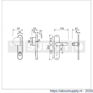 Ami VHB 250/15-90/83-378 KT veiligheids Rotaveer duwer-kruk langschildgarnituur SKG*** kerntrekbeveiliging Archi Design VHB 250/15 kerntrek KT 92 deurduwer 90/83 links en deurkruk 378 Rota Irox deurdikte 38-42 mm - S10901092 - afbeelding 2