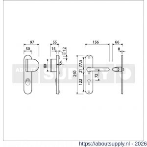Ami VHB 250/15-90/83-386 KT veiligheids Rotaveer duwer-kruk langschildgarnituur SKG*** kerntrekbeveiliging ovaal VHB 250/50/15 kerntrek KT 72 deurduwer 90/83 rechts en deurkruk 386 Rota profielcilinder PC 72 F1 deurdikte 53-57 - S10901109 - afbeelding 2