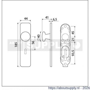Ami 185/44 Klik knopkortschild aluminium knop 160/40 vast kortschild 185/44 Klik sleutelgat SLG 56 zwart RAL 9005 structuur finish - S10900741 - afbeelding 2