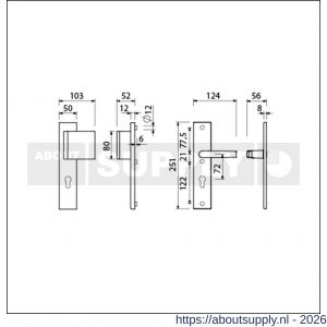 Ami VHB 251/50-90/80 veiligheidsvoordeur-duwerlangschildgarnituur SKG*** VHB 251/50 profielcilinder PC 72 deurduwer 90/80 rechts F1 profielcilinder PC 72 en deurkruk 332 M6 deurdikte 38-42 mm - S10900985 - afbeelding 2