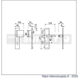 Ami VHB 251/50-90/80 veiligheidsvoordeur-duwerlangschildgarnituur SKG*** VHB 251/50 profielcilinder PC 85 deurduwer 90/80 rechts F2 profielcilinder PC 85 en deurkruk 332 M6 deurdikte 38-42 mm - S10901011 - afbeelding 2