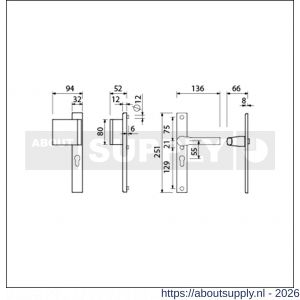 Ami VHB 251/32-90/80-379 veiligheids Rotaveer duwer-kruk smalschildgarnituur SKG** VHB 251/32 profielcilinder PC 55 deurduwer 90/80 links F1 en deurkruk 379 Rota 251/32 profielcilinder PC 55 deurdikte 53-57 mm - S10900818 - afbeelding 2