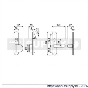 Ami VHB 250/15-90/83-378 KT senioren veiligheids Rotaveer duwer-kruk langschildgarnituur SKG*** kerntrekbeveiliging omkeer Archi Design VHB 250/15 kerntrek KT 72 omkeer deurduwer 90/83 rechts en deurkruk 378 Rota Irox 2 GTS - S10901102 - afbeelding 2