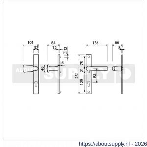 Ami VHB 251/32-166-379 veiligheids Rotaveer knop-kruk smalschildgarnituur SKG** VHB 251/32 profielcilinder PC 92 Kn 166 links F1 en deurkruk 379 Rota 251/32 profielcilinder PC 92 deurdikte 53-57 mm - S10900869 - afbeelding 2