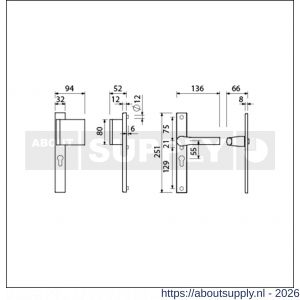 Ami VHB 251/32-90/80-379 veiligheids Rotaveer duwer-kruk smalschildgarnituur SKG** VHB 251/32 profielcilinder PC 55 deurduwer 90/80 rechts F1 en deurkruk 379 Rota 251/32 profielcilinder PC 55 deurdikte 53-57 mm - S10900819 - afbeelding 2