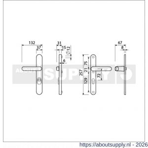 Ami VHB 257/37/2-373 KT veiligheids Rotaveer kruk-kruk smalschildgarnituur SKG*** kerntrekbeveiliging ovaal VHB en deurkruk 373 vastdraaibaar 257/37/2 kerntrek KT 72 F1 en deurkruk 378 Rota 257/32/2 profielcilinder PC 72 - S10901649 - afbeelding 2
