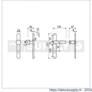 Ami VHB 257/32/2-169/50-378 veiligheids Rotaveer knop-kruk smalschildgarnituur SKG** Archi Design ovaal VHB 257/32/2 knop 169/50 profielcilinder PC 92 en deurkruk 378 Rota Irox deurdikte 53-57 mm - S10900876 - afbeelding 2