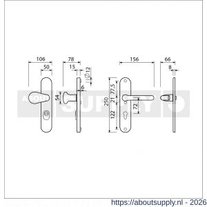 Ami VHB 250/15-173-386 KT veiligheids Rotaveer kruk-kruk langschildgarnituur SKG*** kerntrekbeveiliging ovaal VHB 173/386 Rota 250/50/15 buiten kerntrek KT 72 en binnen profielcilinder PC 72 F1 deurdikte 38-42 mm - S10901318 - afbeelding 2