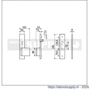 Ami VHB 251/50-90/80 senioren veiligheidsvoordeur-duwerlangschildgarnituur SKG** omkeer VHB 251/50 profielcilinder PC 72 Omgek 90/80 F1 rechts profielcilinder PC 72 omkeer zonder deurkruk deurdikte 53-57 mm - S10900835 - afbeelding 2