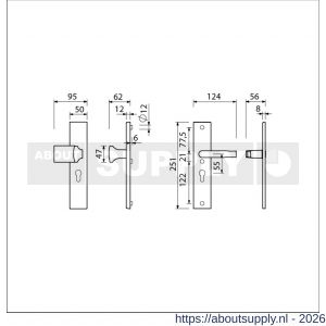 Ami VHB 251/50-144 veiligheidsvoordeur-knoplangschildgarnituur SKG*** VHB 251/50 profielcilinder PC 55 knop Varo 144 F1 profielcilinder PC 55 en deurkruk 332 M6 deurdikte 38-42 mm - S10901057 - afbeelding 2