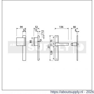 Ami VHB 251/32-90/80-379 veiligheids Rotaveer duwer-kruk smalschildgarnituur SKG** VHB 251/32 blind deurduwer 90/80 links F1 en deurkruk 379 Rota 251/32 blind deurdikte 53-57 mm - S10900816 - afbeelding 2