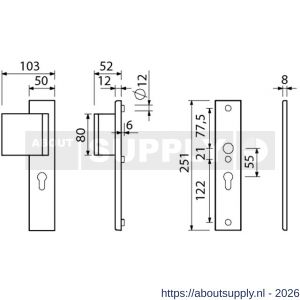 Ami VHB 251/50-90/80 veiligheidsvoordeur-duwerlangschildgarnituur SKG*** VHB 251/50 profielcilinder PC 55 deurduwer 90/80 links F1 profielcilinder PC 55 zonder deurkruk deurdikte 38-42 mm - S10900968 - afbeelding 2